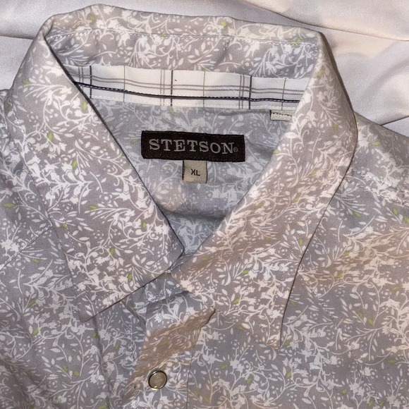 Stetson Shirt Mens XL Grey Logo Pearl Snap Fancy Cowboy Western USA Floral‎ - Picture 2 of 10